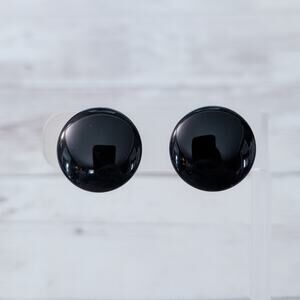 Vintage Trifari Clip On Earrings Shiny Black Domed 7/8" Retro Statement